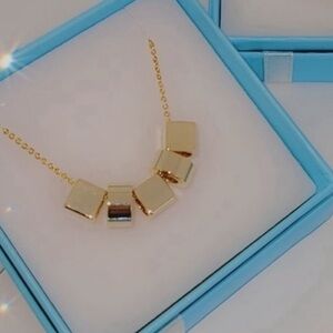 FASHION JEWELRY NECKLACE STAINLESS STEEL ICE CUBE PENDANTS WOMENS GOLD COLOR